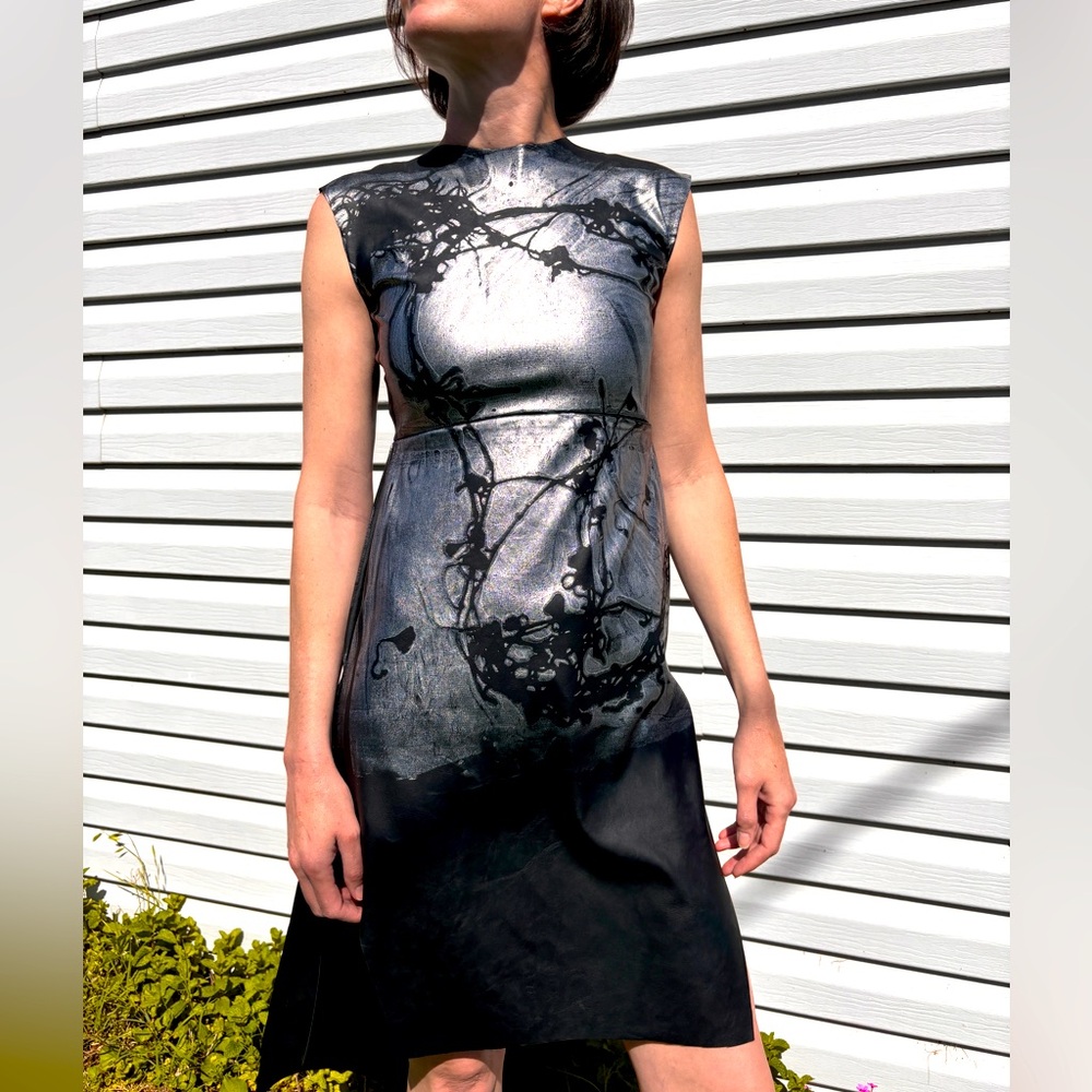 Hand Printed Botanical Vegan Leather Dress